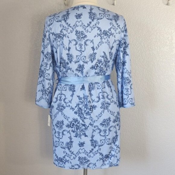 Adonna  XL Chemise & Robe Set Blue Floral Lace Trim - Picture 2 of 8
